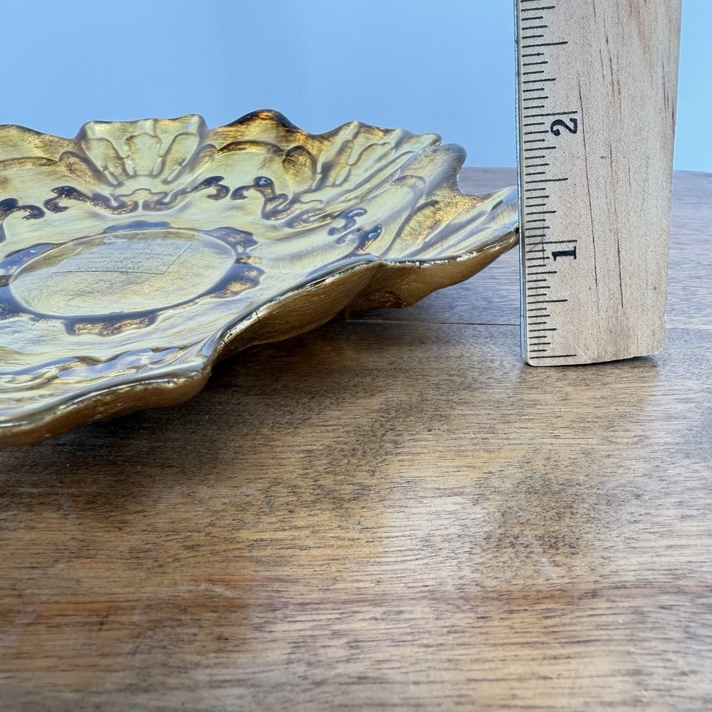 Red Pomegranate Gilded Glass‎ Centerpiece Bowl Handmade Turkey Gold Ruffled 9" - Picture 6 of 6